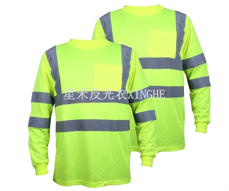 เสื้อยืดเซฟตี้เทปสะท้อนแสงแขนยาวสีเขียว Hi Vis